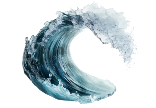 Water wave isolated on a white background, water splash in the air, clean and minimalistic with copy space for text.