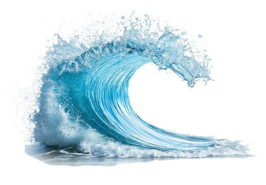 Water wave isolated on a white background, water splash in the air, clean and minimalistic with copy space for text. - Powered by Adobe