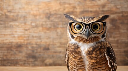 Obraz premium Wise owl in glasses, a closeup portrait of intelligence and knowledge