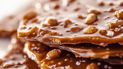  Close-up of peanut brittle showing detailed caramel and nut textures.