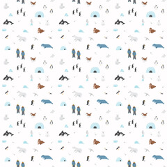 Polar animals seamless pattern. Cute Cartoon arctic animals background. Vector Illustration.