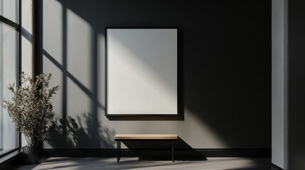 Fototapeta premium Minimalist Interior Setup with Vertical Framed Artwork on Wall