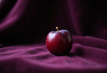 Ripe plum on dark purple velvet creates striking contrast.