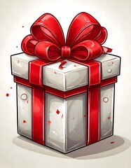  gift with red ribbon, cartoon style