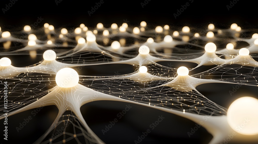 Poster A 3D rendering of glowing points, connected by smooth translucent lines, arranged in a symmetrical web that symbolizes seamless interaction.