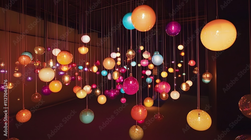 Poster a digital-inspired design featuring translucent spheres and glowing arcs, arranged seamlessly to dep
