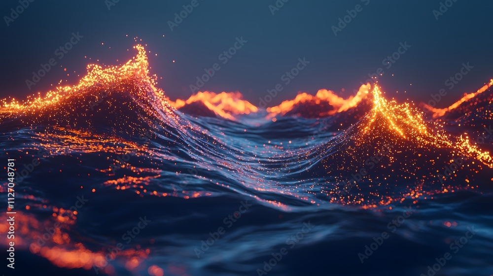 Poster A vibrant design of glowing waves overlapping and blending into each other, creating a seamless abstract canvas.