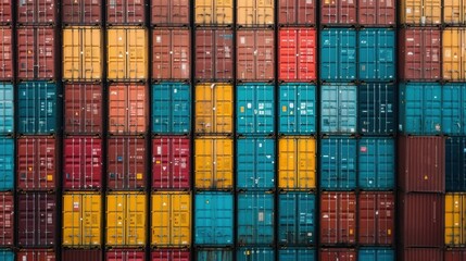 A closeup of a large stack of shipping containers labelled with their individual carbon footprint scores showing the companys commitment to sustainable transportation practices.