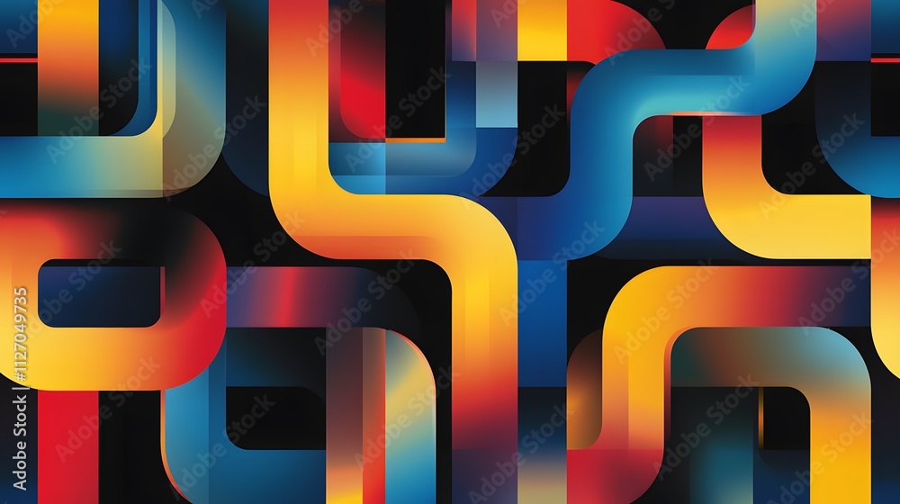 Fototapete A vibrant gradient design of overlapping lines forming a seamless digital connection grid.