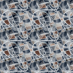 Abstract grunge urban geometric chaotic pattern with words, letters. Old aged newspaper, magazine texture paper background. Beige colorful bright horizontal collage.Mens Designer Shirting Fabrics