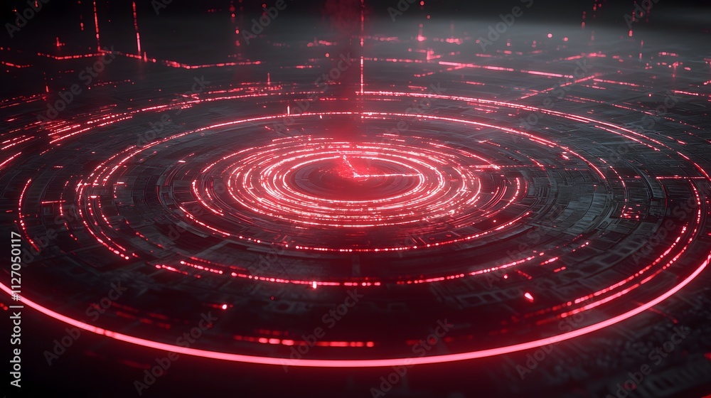 Poster A clean representation of glowing concentric circles flowing smoothly into a continuous digital network.