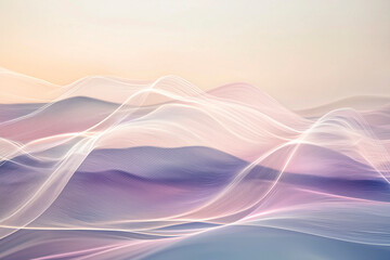 Fototapeta premium Abstract landscape with soft flowing shapes, pastel gradients, glowing ambient light, soothing wave-like patterns, and a tranquil atmosphere; perfect for meditation spaces or wellness themes