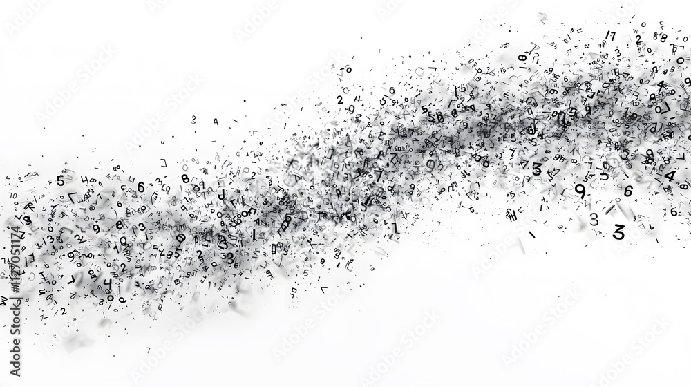 Poster An abstract collection of scattered numbers arranged in an organic, flowing composition. White background. No shadow