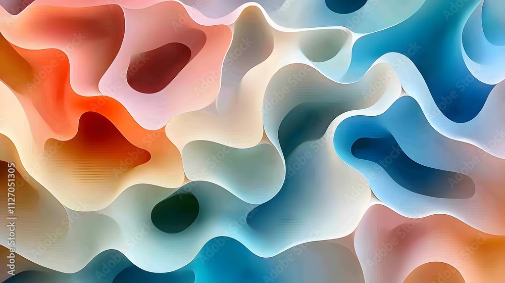 Poster Abstract numeric shapes flowing seamlessly into one another, forming a captivating texture. White background. No shadow