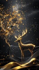 Ethereal Glow of a Golden Deer Under a Starry Night Sky