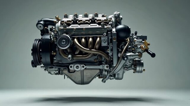 Engine technology showcase featuring a detailed view of a mechanical engine design in a neutral backdrop