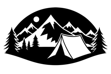 Mountain and Camping Silhouette Scene.