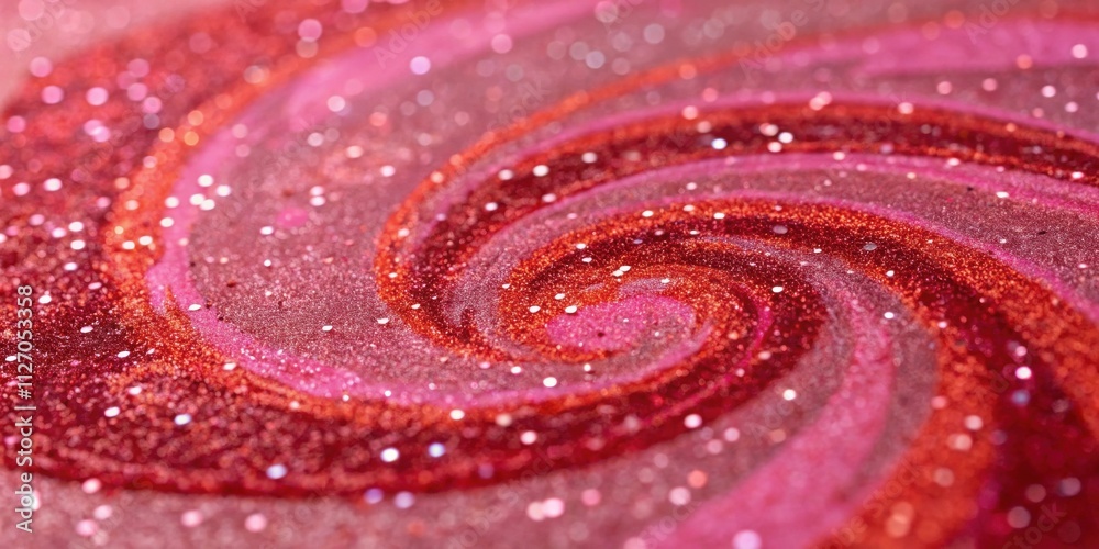 Poster a swirling abstract design in shades of pink and red, featuring a mesmerizing pattern of glitter and