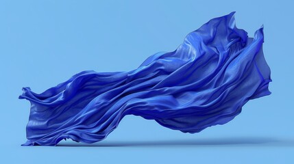 Fototapeta premium Flowing Blue Cloth, Wavy Silk Fabric Fluttering in the Air, 3D Rendering on Blue Background