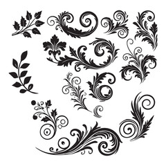 Flower design elements silhouette