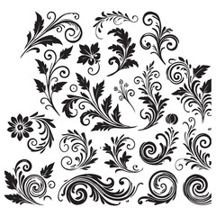 Flower design elements silhouette