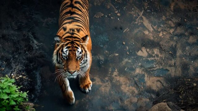 Walking tiger in the jungle background