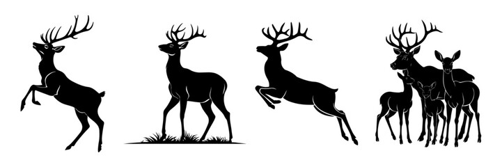 Fototapeta premium Black Deer Silhouette Vector Illustration with Transparent Background – Fully Editable Design
