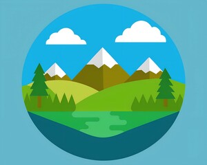 tropical landscape with palm trees, mountains and sky icon for t-shirts design illustration