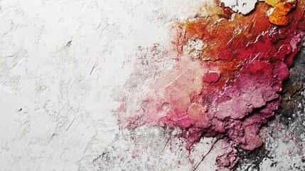 Abstract textured wall with pink and red paint.