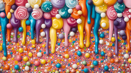 Colorful cascade edible decorations fills background festive banner made entirely twinkling sprinkles takes center stage. Cascade. Illustration