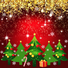 christmas tree with gifts and snowflakes