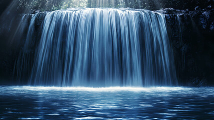 Digital waterfall cascading into a lake of charts and graphs, flow of efficient business data. Cascade. Illustration