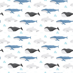 Polar sea animals seamless pattern. Cute Cartoon arctic animals, marine animals and fish, background. Vector Illustration.