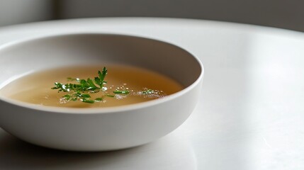  Close-up of yushka showing detailed broth texture and vibrant garnishes.