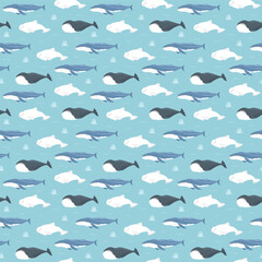 Polar sea animals seamless pattern. Cute Cartoon arctic animals, marine animals and fish, background. Vector Illustration. © saint_antonio