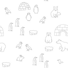 Polar animals seamless pattern. Cute Cartoon arctic animals background. Vector Illustration.