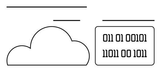 Binary code inside a cloud shape representing data storage, lines indicating connection and flow. Ideal for tech presentations, storage solutions, cloud computing, digital transformation, software