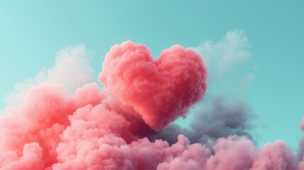 A heart-shaped pink cloud in the sky against a blue background.