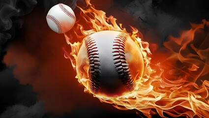 Baseball on fire flying with intense energy.generative ai