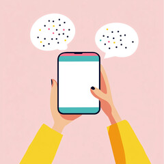 illustration of a mobile phone with a bubble chat interface, conveying communication and connectivity. Ideal for stock images focused on technology, social interaction, and messaging in a digital worl