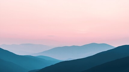 Mountain Range Silhouette at Sunset with Pink Sky