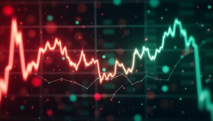 Abstract graph overlay background with declining and rising financial charts in red and green, analytical and confrontational, copy space