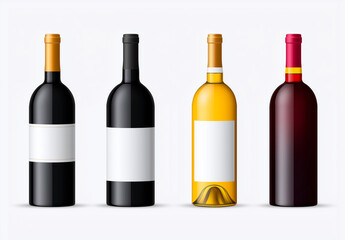 Bottles of wine and liquor in various colors and shapes, showcasing modern design. Perfect for any beverage related project or promotional material