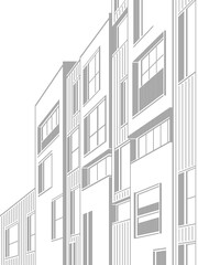 Fototapeta premium Residential buildings in a modern city. Vector illustration. Sketch for creativity.