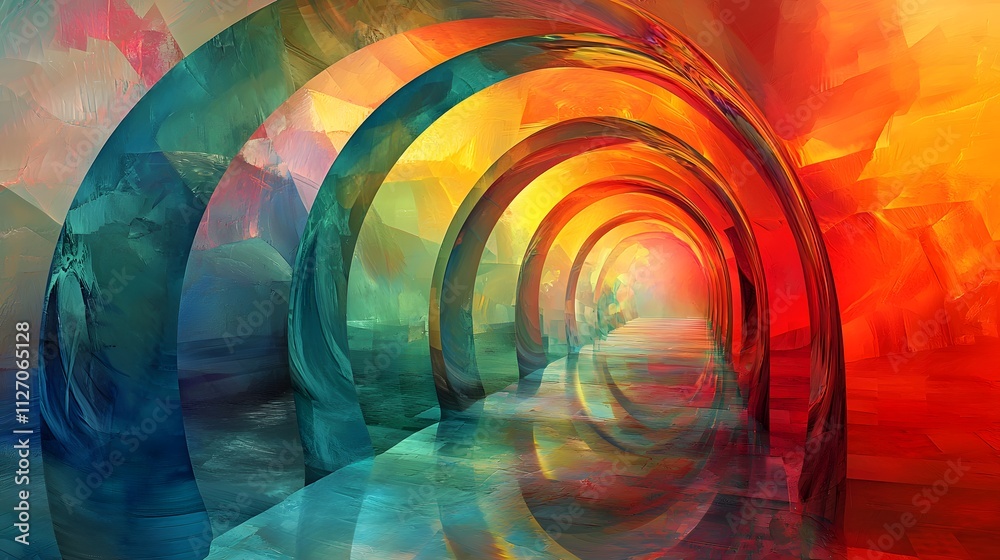 Leinwandbilder a futuristic composition of translucent arcs forming a continuous seamless pathway.