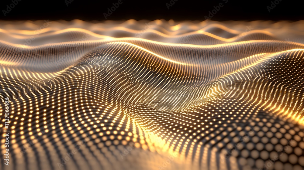 Aufkleber Abstract flowing waves blending seamlessly into a grid of glowing nodes.