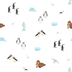 Polar animals seamless pattern. Cute Cartoon arctic animals background. Vector Illustration.