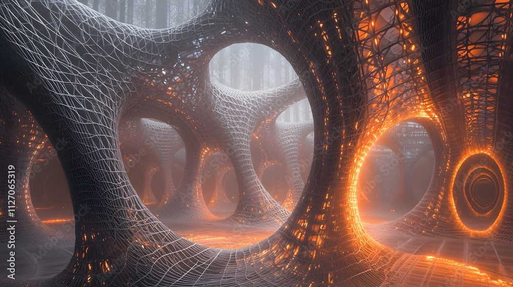 Poster A futuristic image of translucent glowing loops creating a harmonious seamless network.