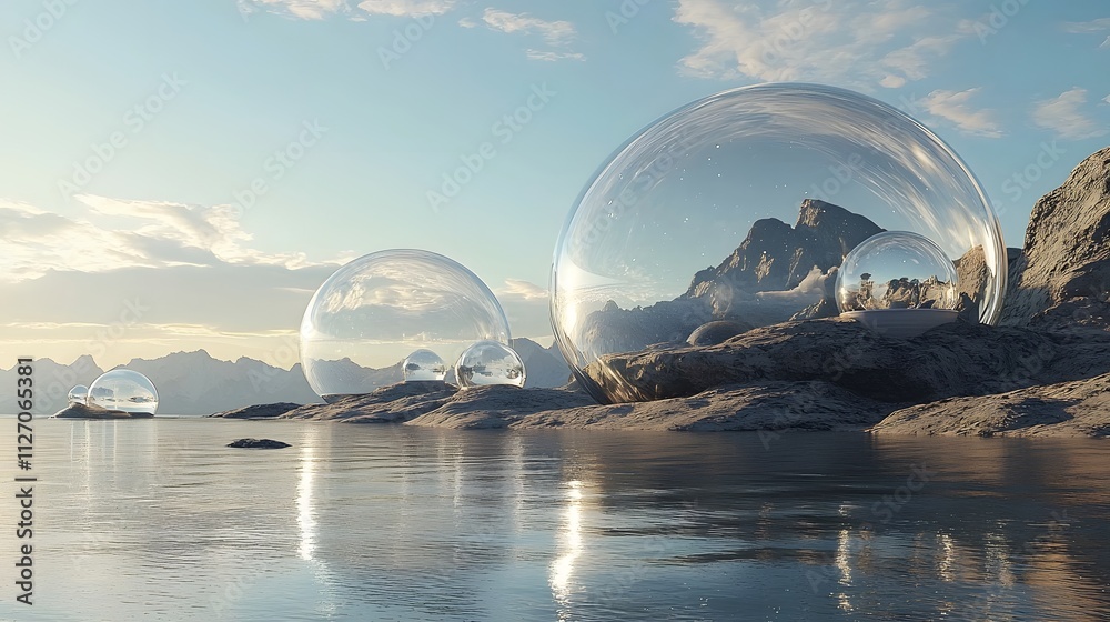 Poster A conceptual depiction of translucent spheres connecting seamlessly in a futuristic layout.
