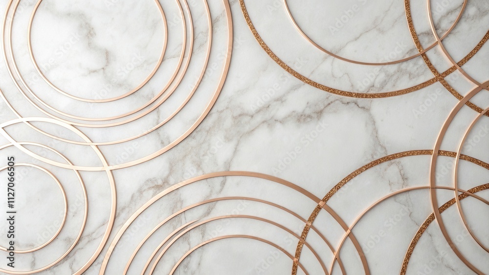 Poster Intersecting Circular Frames on a Marble Background with Glittering Accents